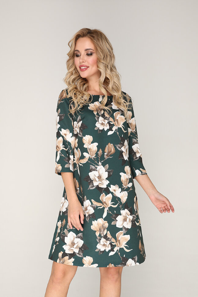 Платье 097/4 зеленый/цветы