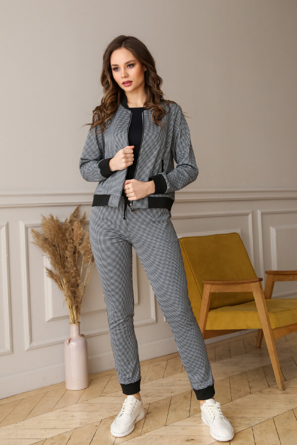Костюм 2-400/1, черно-белый/клетка