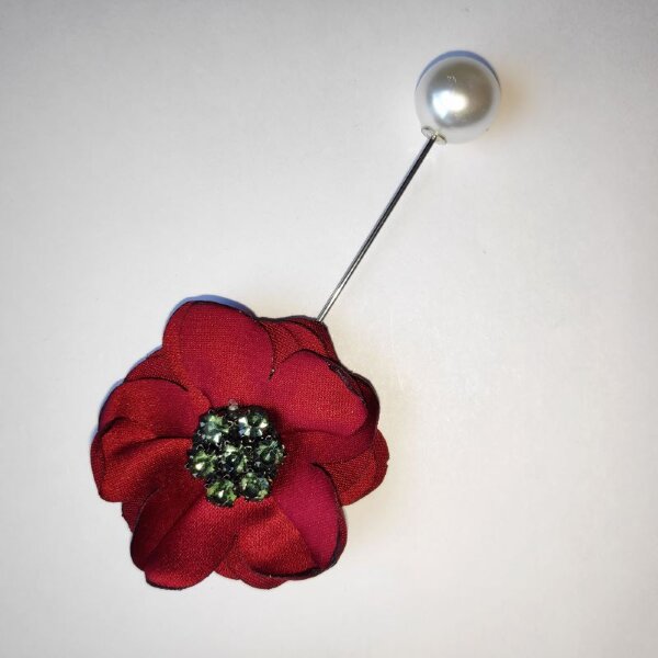 Булавка красный цветок/жемчужина