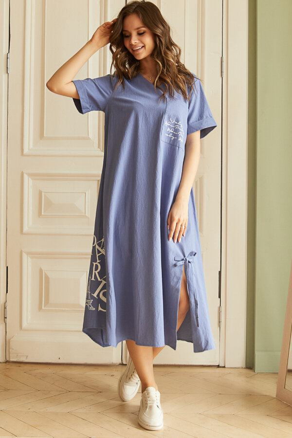 Платье 346/6, небесная синь/принт