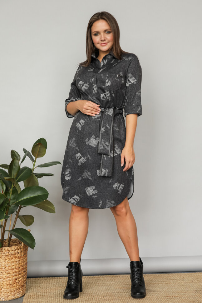 Платье 420, серый/принт