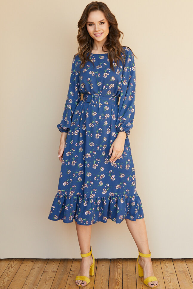 Платье 466/16-УЦ2, синий/цветы