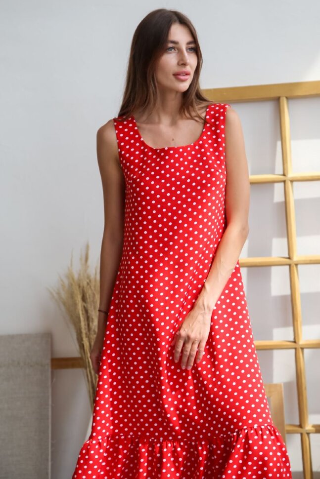 Сарафан 362-УЦ, красный/горох